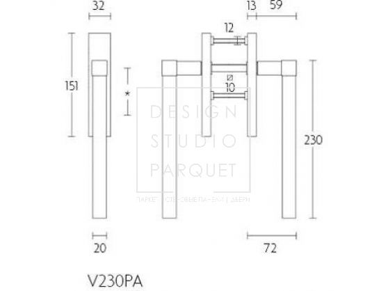 Ручка для раздвижных дверей Formani SQUARE V230PA Сатинированная нержавеющая сталь